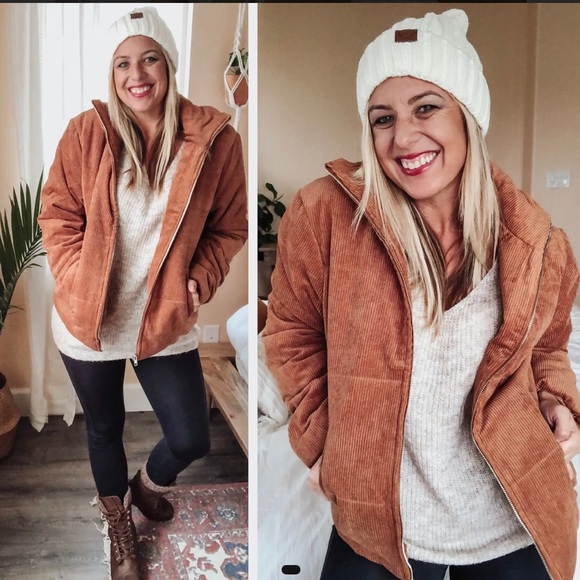 entro Jackets & Blazers - Corduroy Zip Up Puffer Jacket In Camel Sm, Med, Lg